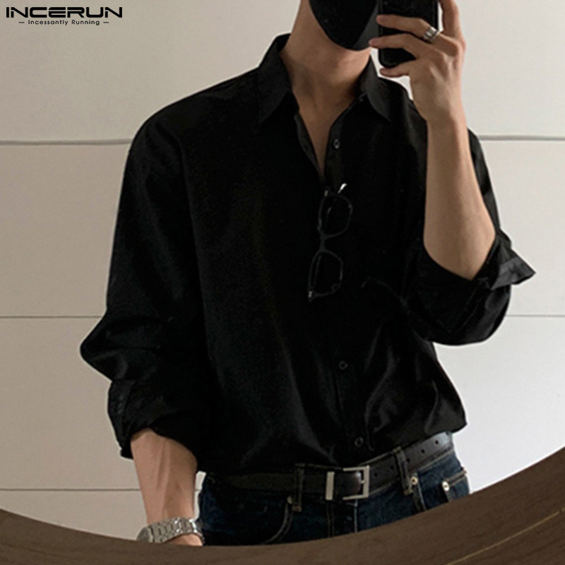 Cămașă ocazională pentru bărbați 2023, cu rever, cu mânecă lungă, cu nasturi, cămăși largi coreene, îmbrăcăminte de stradă, îmbrăcăminte pentru bărbați, S-5XL INCERUN 7
