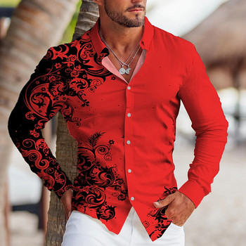 Ανοιξιάτικο και καλοκαίρι ανδρικό πέτο πουκάμισο λουλούδι μπλε κόκκινο μόδας νέο street outdoor casual top plus size 2023 hot new