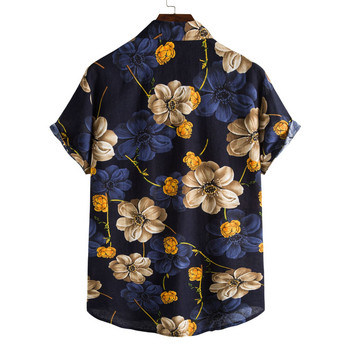 Мъжки плажни ленени ризи Camisa Masculina Brand Vintage Hawaiian Shirt с флорален принт Мъжка тениска риза с къс ръкав Homme XXL