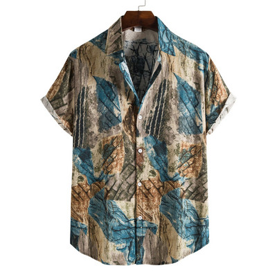 Vīriešu pludmales veļas krekli Camisa Masculina zīmola vintage ar ziedu apdruku havajiešu krekls vīriešu slaids piegriezums ar īsām piedurknēm Chemise Homme XXL