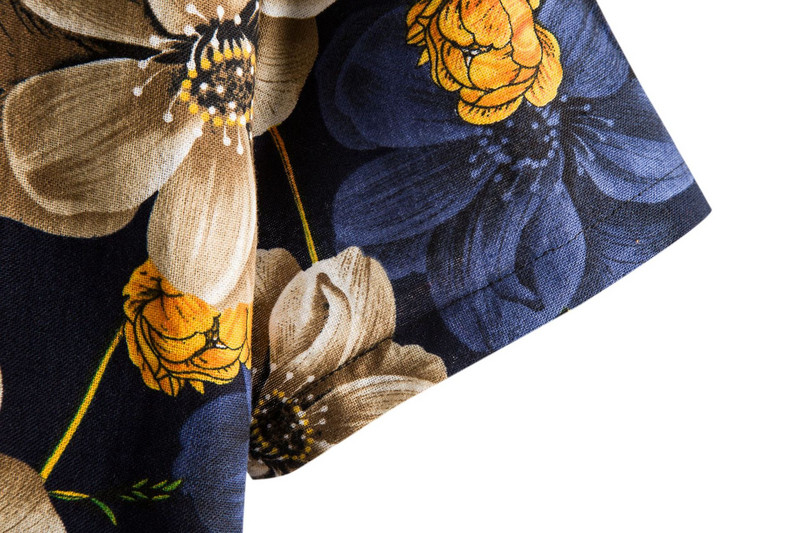 Vīriešu pludmales veļas krekli Camisa Masculina zīmola vintage ar ziedu apdruku havajiešu krekls vīriešu slaids piegriezums ar īsām piedurknēm Chemise Homme XXL