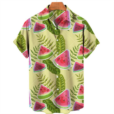 Πουκάμισο 3D εκτύπωσης Ανδρικό πουκάμισο για αγόρια με μοτίβο φρούτων με κοντό μανίκι Χαβάης πουκάμισο Casual Loose Fashion Holiday Beach καλοκαιρινό πουκάμισο 5xl
