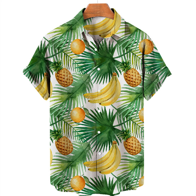 Πουκάμισο 3D εκτύπωσης Ανδρικό πουκάμισο για αγόρια με μοτίβο φρούτων με κοντό μανίκι Χαβάης πουκάμισο Casual Loose Fashion Holiday Beach καλοκαιρινό πουκάμισο 5xl