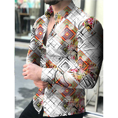 Uus mood meeste särgid Suuremõõtmeline vabaaja särk Gradatsiooniprintidega pikkade varrukatega topid Meeste riided ballikardigan pluusid kõrge kvaliteediga