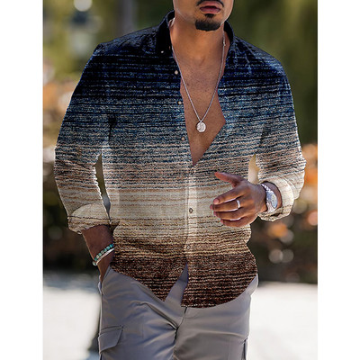 Uus mood meeste särgid Suuremõõtmeline vabaaja särk Gradatsiooniprintidega pikkade varrukatega topid Meeste riided ballikardigan pluusid kõrge kvaliteediga