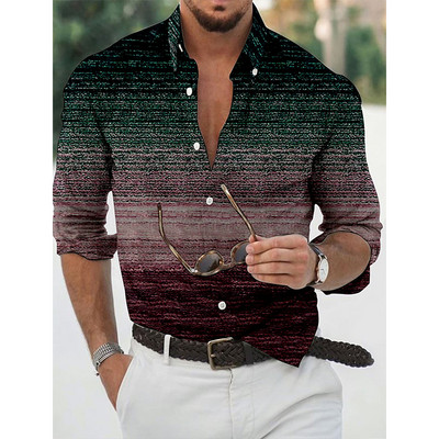 Uus mood meeste särgid Suuremõõtmeline vabaaja särk Gradatsiooniprintidega pikkade varrukatega topid Meeste riided ballikardigan pluusid kõrge kvaliteediga