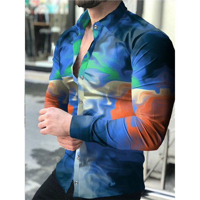 Uus mood meeste särgid Suuremõõtmeline vabaaja särk Gradatsiooniprintidega pikkade varrukatega topid Meeste riided ballikardigan pluusid kõrge kvaliteediga