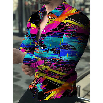Uus mood meeste särgid Suuremõõtmeline vabaaja särk Gradatsiooniprintidega pikkade varrukatega topid Meeste riided ballikardigan pluusid kõrge kvaliteediga