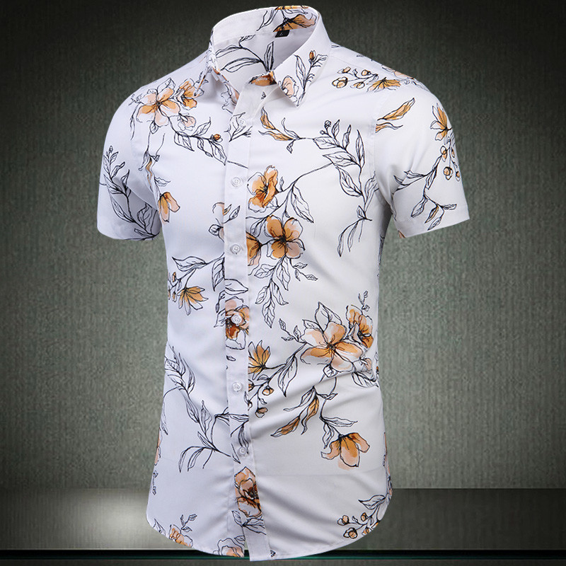 Fashion Korea Flower Hawaii Beach Κοντό μανίκι Μαύρο Λευκό Casual Πουκάμισα Ανδρική στάμπα μπλούζα 2023 Καλοκαιρινά ρούχα OverSize 5XL 6XL