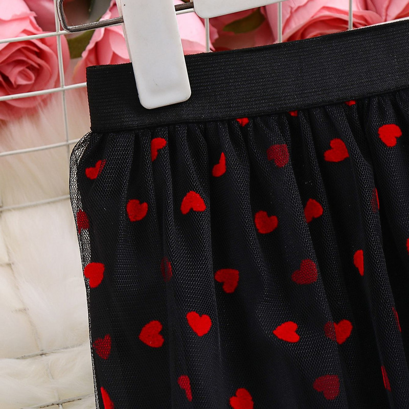 Didelio dydžio 4XL tinklinis maksimalus sijonas moterims, 2023 m. vasara, juodos širdelės raštais, senoviniai laisvalaikio moteriški drabužiai, klostuoti dideli sijonai iš tiulio