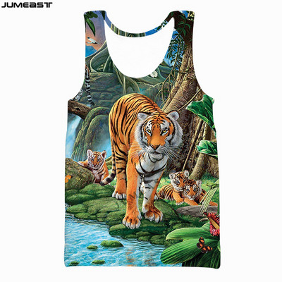 Jumeast 3D Animal Tiger Imprimat Maiuri pentru bărbați Tricouri grafice supradimensionate fără mâneci Yk2 Estetice Streetwear Tricouri ocazionale de modă