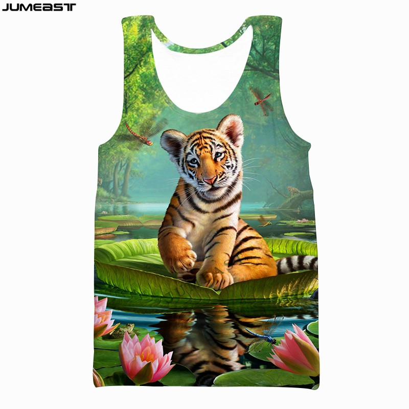 Jumeast 3D Animal Tiger Imprimat Maiuri pentru bărbați Tricouri grafice supradimensionate fără mâneci Yk2 Estetice Streetwear Tricouri ocazionale de modă