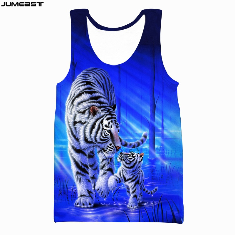 Jumeast 3D Animal Tiger Imprimat Maiuri pentru bărbați Tricouri grafice supradimensionate fără mâneci Yk2 Estetice Streetwear Tricouri ocazionale de modă