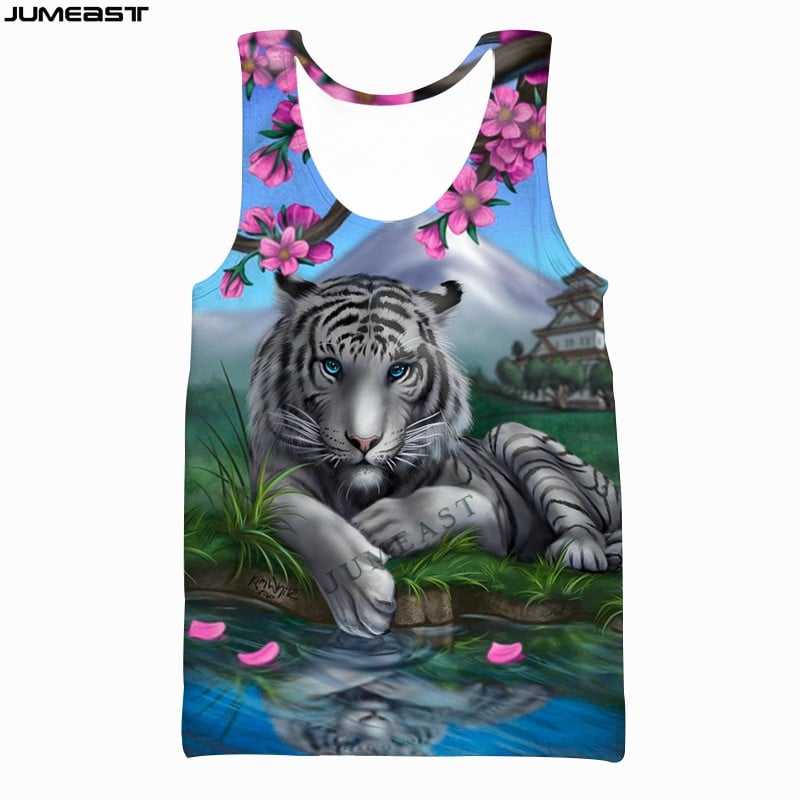 Jumeast 3D Animal Tiger Imprimat Maiuri pentru bărbați Tricouri grafice supradimensionate fără mâneci Yk2 Estetice Streetwear Tricouri ocazionale de modă