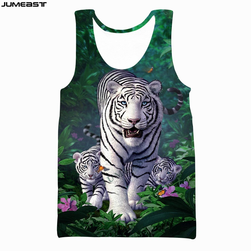 Jumeast 3D Animal Tiger Imprimat Maiuri pentru bărbați Tricouri grafice supradimensionate fără mâneci Yk2 Estetice Streetwear Tricouri ocazionale de modă