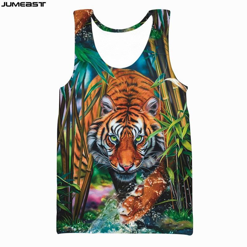 Jumeast 3D Animal Tiger Imprimat Maiuri pentru bărbați Tricouri grafice supradimensionate fără mâneci Yk2 Estetice Streetwear Tricouri ocazionale de modă