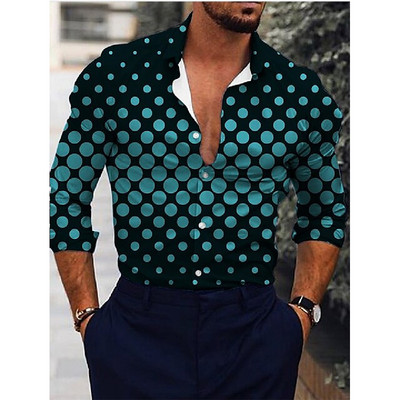 Rudens modes vīriešu krekli Nolaižama apkakle ar pogām ikdienas kreklu līnijas ar apdruku ar garām piedurknēm, topi Vīriešu apģērbi, ceļojumu jaciņa