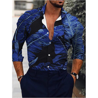 Rudens modes vīriešu krekli Nolaižama apkakle ar pogām ikdienas kreklu līnijas ar apdruku ar garām piedurknēm, topi Vīriešu apģērbi, ceļojumu jaciņa