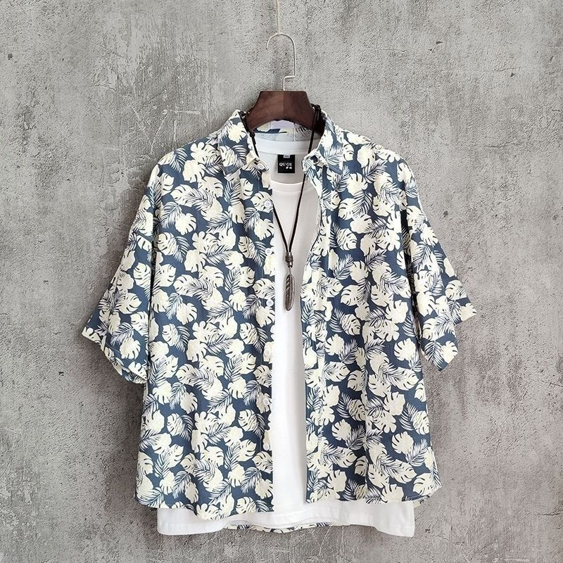 Άνοιξη Καλοκαίρι Λεπτά φαρδιά λουλουδάκια με κουμπιά πουκάμισα με κοντό μανίκι Όμορφο νεανικό στυλ Streetwear Casual ανδρικά ρούχα 2023
