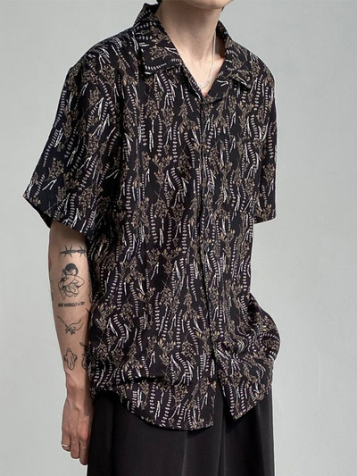 Gmiixder Summer Vintage krekls ar īsām piedurknēm Vīriešu Japānas Retro Kubas apkakles Ziedu krekls Ikdienas Oversize Unisex Elegants Goth Tops