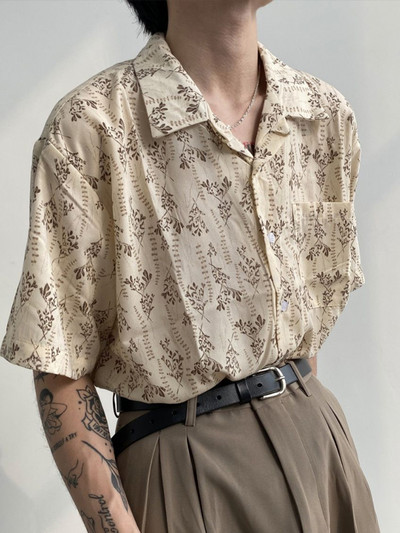 Gmiixder Summer Vintage krekls ar īsām piedurknēm Vīriešu Japānas Retro Kubas apkakles Ziedu krekls Ikdienas Oversize Unisex Elegants Goth Tops