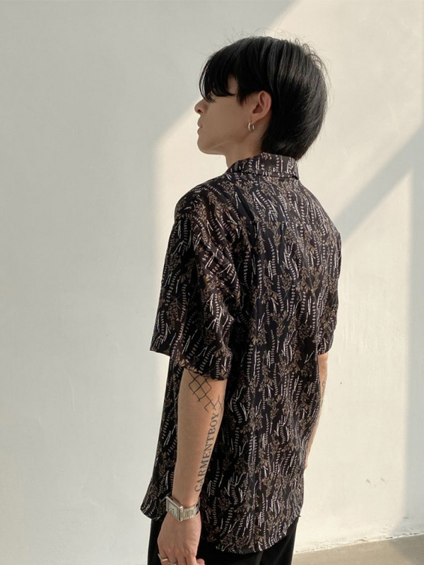 Gmiixder Summer Vintage krekls ar īsām piedurknēm Vīriešu Japānas Retro Kubas apkakles Ziedu krekls Ikdienas Oversize Unisex Elegants Goth Tops