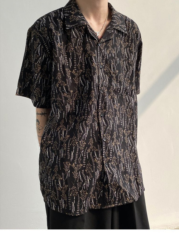 Gmiixder Summer Vintage krekls ar īsām piedurknēm Vīriešu Japānas Retro Kubas apkakles Ziedu krekls Ikdienas Oversize Unisex Elegants Goth Tops