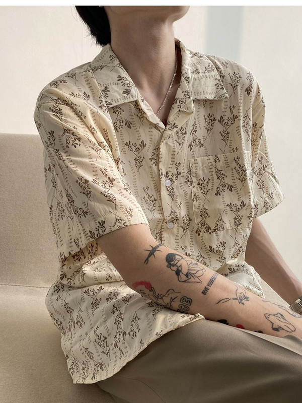 Gmiixder Summer Vintage krekls ar īsām piedurknēm Vīriešu Japānas Retro Kubas apkakles Ziedu krekls Ikdienas Oversize Unisex Elegants Goth Tops