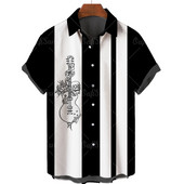 Vasaras ģitāras stila svītrains 3D drukas vīriešu havajiešu pludmales krekls brīvi naudas krekls ar īsām piedurknēm, liels 5xl vīriešu tops