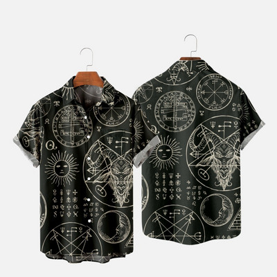 Мъжка модна лятна тениска Hawaiian Skull Demon 3d печат Уютна ежедневна риза с едно копче Плажна риза с къс ръкав 5