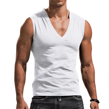 Καλοκαιρινό πουλόβερ V λαιμόκοψη Αμάνικο ανδρικό γιλέκο Casual αναπνέον λεπτή εφαρμογή Ανδρικό νεανικό αθλητικό μπλουζάκι μονόχρωμο μπλουζάκι Streetwear