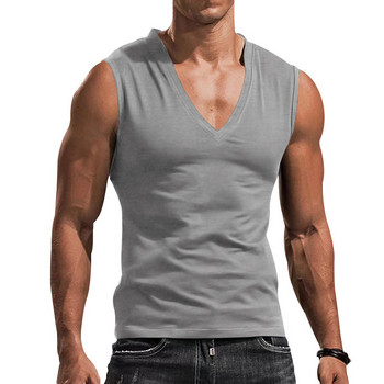 Καλοκαιρινό πουλόβερ V λαιμόκοψη Αμάνικο ανδρικό γιλέκο Casual αναπνέον λεπτή εφαρμογή Ανδρικό νεανικό αθλητικό μπλουζάκι μονόχρωμο μπλουζάκι Streetwear