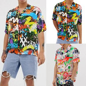 Vīriešu krekls ar īsām piedurknēm ar apdrukātu apdruku Ikdienas liela izmēra M-3XL Havaju pludmales krekli Vasaras brīvdienu ballītes Brīvdienu Apģērbs Homme