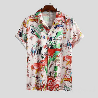 Vīriešu krekls ar īsām piedurknēm ar apdrukātu apdruku Ikdienas liela izmēra M-3XL Havaju pludmales krekli Vasaras brīvdienu ballītes Brīvdienu Apģērbs Homme