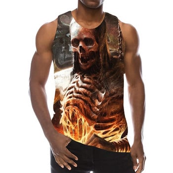 The Dark Skull Потници за мъже Summer Horror Graphic 3D печат Жилетка без ръкави Спортни забавни горнища 2021 Ново