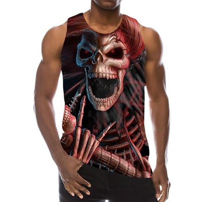 The Dark Skull Tank Tops pentru bărbați Summer Horror Graphic 3D Print Vesta fără mâneci Sport Funny Tops 2021 Nou