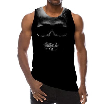The Dark Skull Tank Tops pentru bărbați Summer Horror Graphic 3D Print Vesta fără mâneci Sport Funny Tops 2021 Nou