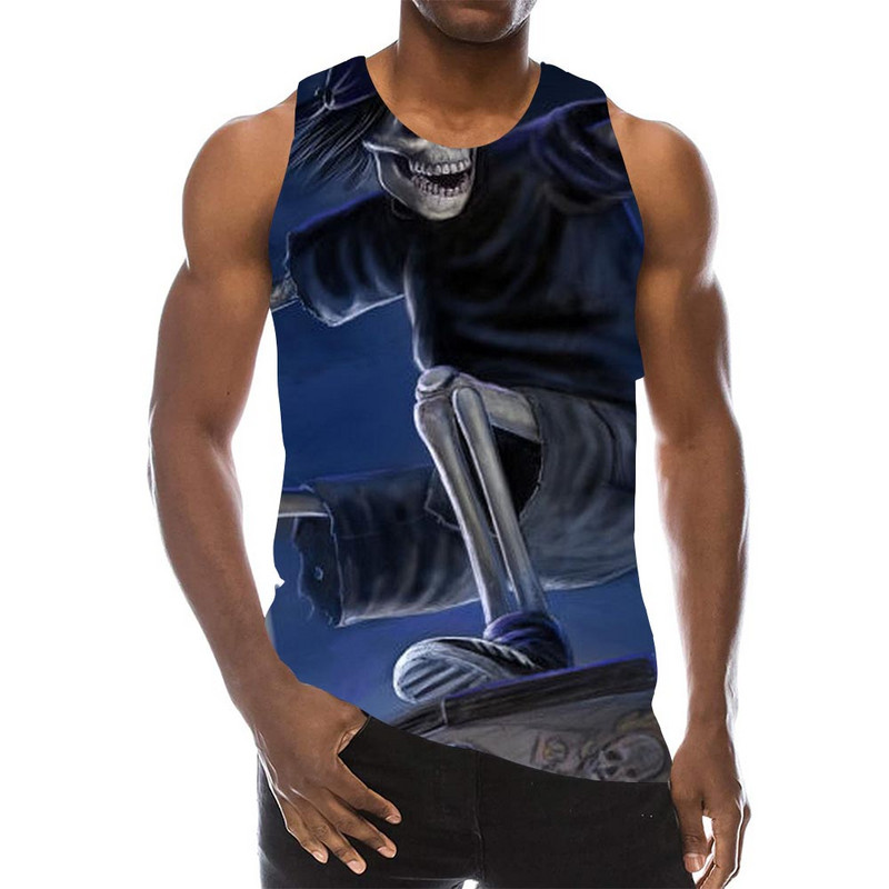 The Dark Skull Tank Tops pentru bărbați Summer Horror Graphic 3D Print Vesta fără mâneci Sport Funny Tops 2021 Nou