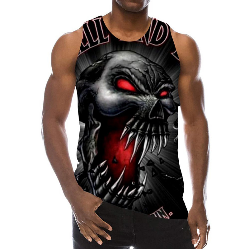 The Dark Skull Tank Tops pentru bărbați Summer Horror Graphic 3D Print Vesta fără mâneci Sport Funny Tops 2021 Nou