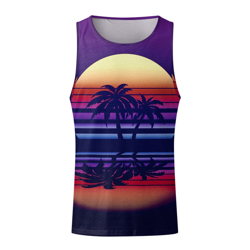 Τρισδιάστατα φανελάκια ανδρικό γιλέκο αναψυχής Coconut Tree Sunset Print Street ρούχο μεγάλου μεγέθους Ανδρικό αμάνικο πουκάμισο άνοιξη Bodybuilding φανελάκι