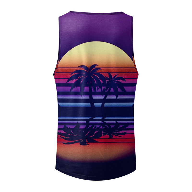 Τρισδιάστατα φανελάκια ανδρικό γιλέκο αναψυχής Coconut Tree Sunset Print Street ρούχο μεγάλου μεγέθους Ανδρικό αμάνικο πουκάμισο άνοιξη Bodybuilding φανελάκι