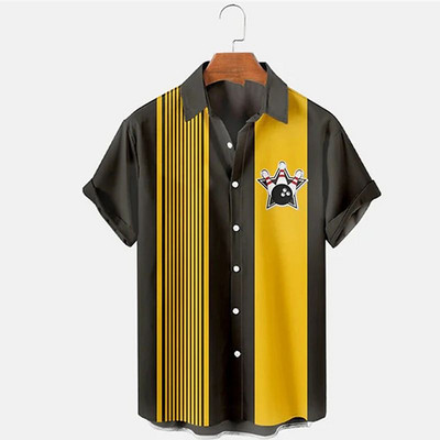 Vasaras havajiešu krekls boulinga 3d krekls vintage krekls svītru raksts īsām piedurknēm vīrieša blūzes brīvdienu gadījuma vīrieša T-krekls pludmale