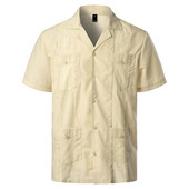 Férfi keresztre festett guayabera szőtt gombos tömör ing rövid ujjú hímzett hagyományos kubai ing Revere gallérral 4XL