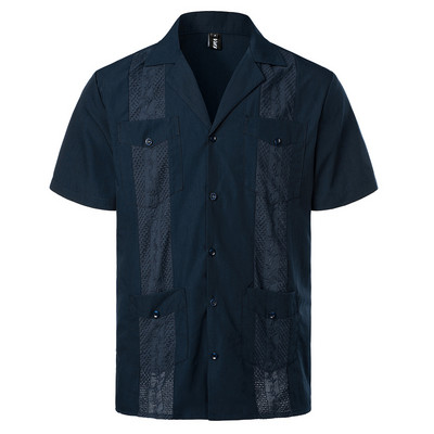 Férfi keresztre festett guayabera szőtt gombos tömör ing rövid ujjú hímzett hagyományos kubai ing Revere gallérral 4XL