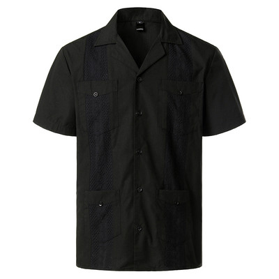 Férfi keresztre festett guayabera szőtt gombos tömör ing rövid ujjú hímzett hagyományos kubai ing Revere gallérral 4XL
