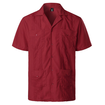 Férfi keresztre festett guayabera szőtt gombos tömör ing rövid ujjú hímzett hagyományos kubai ing Revere gallérral 4XL