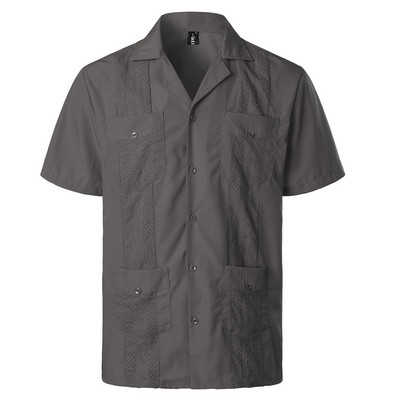 Férfi keresztre festett guayabera szőtt gombos tömör ing rövid ujjú hímzett hagyományos kubai ing Revere gallérral 4XL
