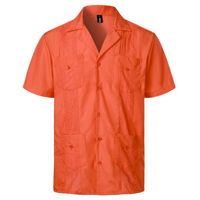 Férfi keresztre festett guayabera szőtt gombos tömör ing rövid ujjú hímzett hagyományos kubai ing Revere gallérral 4XL