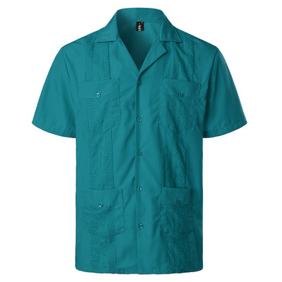 Férfi keresztre festett guayabera szőtt gombos tömör ing rövid ujjú hímzett hagyományos kubai ing Revere gallérral 4XL