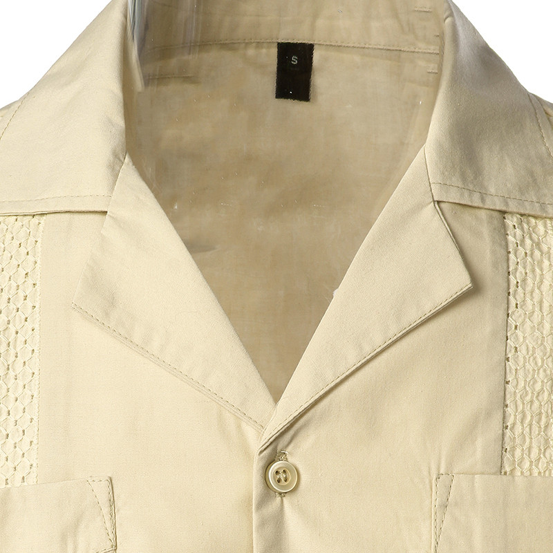 Férfi keresztre festett guayabera szőtt gombos tömör ing rövid ujjú hímzett hagyományos kubai ing Revere gallérral 4XL